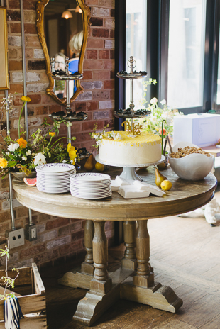 Filed flowers and a pretty cake to top this garden inspired bridal shower theme