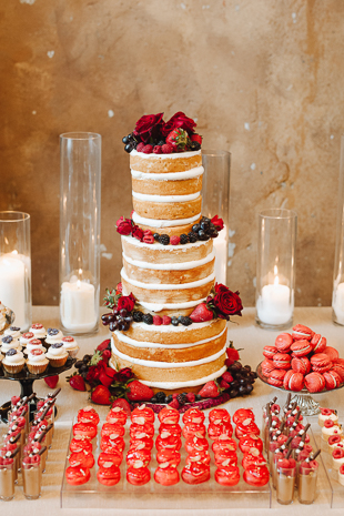 Fermenting Cellar Toronto Wedding Photography. Naked berry wedding cake suits the industrial chic wedding venue.
