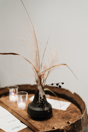 Trendy wedding decor with dry flowers and grass