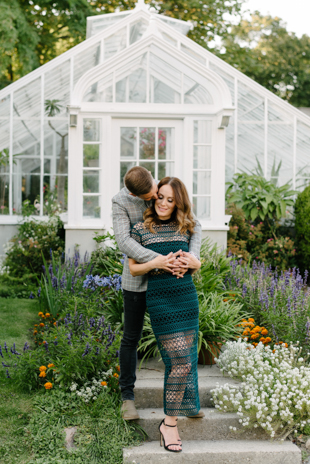Romantic engagement photos at Spading Museum garden